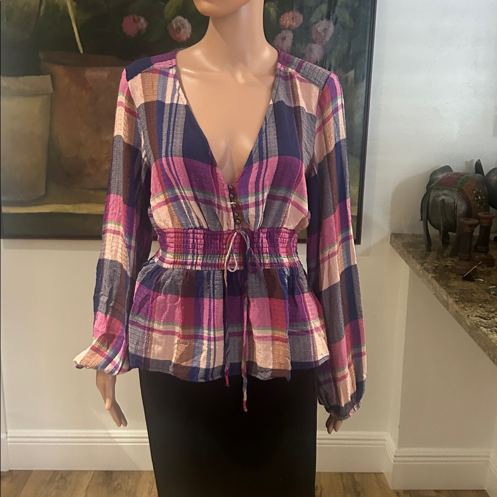 Pilcro plaid long sleeve top